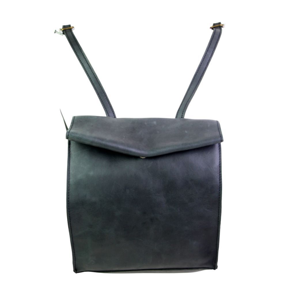 Brandy Melville ASH BLACK REAL LEATHER FLAP BACKPACK SHOULDER BAG HANDBAG PURSE